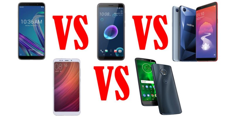 Super Comparison: Moto G6 vs Xiaomi Redmi Note 5 Pro vs Oppo Realme 1 vs Asus Zenfone Max Pro M1 vs HTC Desire 12