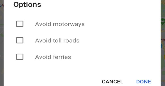 Avoid routes with motorways, toll roads and ferries