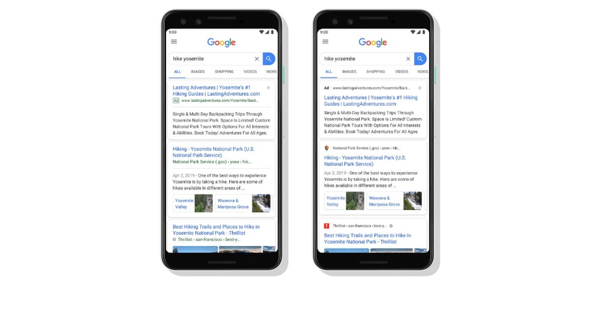 Google has changed the design for mobile search results display page