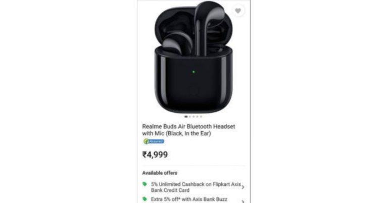 Realme Buds Air to come at Rs 4,999, Flipkart listing reveals