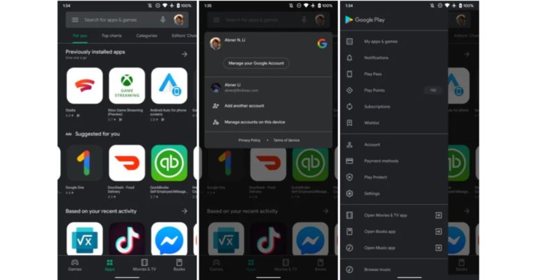 Google rolling out a new account switcher and gestures show up on the Play Store app
