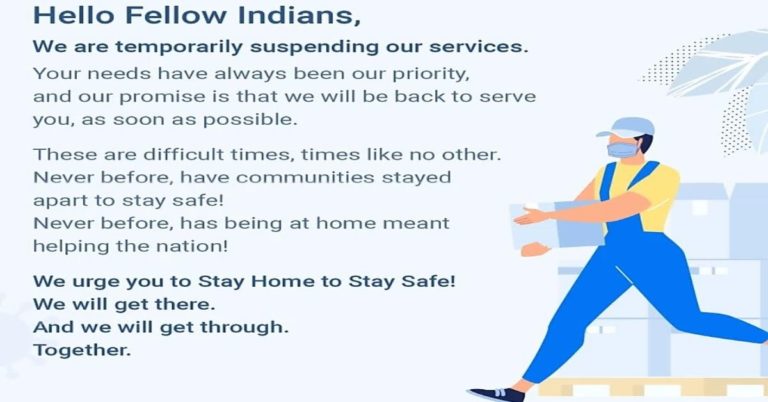 India's E-comm websites Flipkart and Amazon have suspended services in the country during the 21 days lockdown
