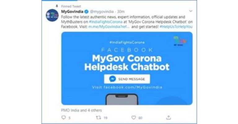 COVID-19: Facebook in association with the Indian Government launched coronavirus chatbot to help people get authentic information related to coronavirus