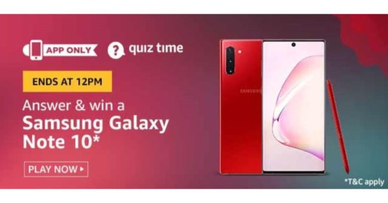 August 12 Amazon Quiz: Participate to win Samsung Galaxy Note 10 