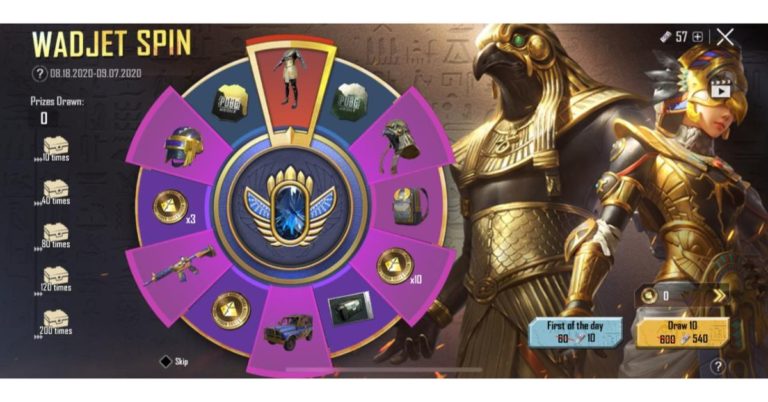 PUBG Mobile rolled out new Wadjet Spin Event, PUBG Mobile Campus Championship 2020 logo also released
