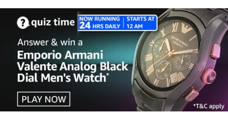 April 16 Amazon Quiz: Answer five easy questions to win Emporio Armani Valente Analog Black Dial Men's Watch