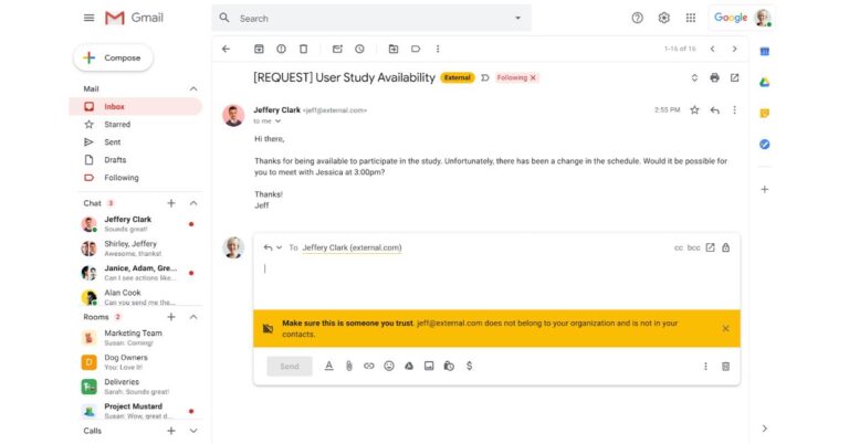 “External” label to email threads now being added to Gmail to identify emails with recipients outside your organization