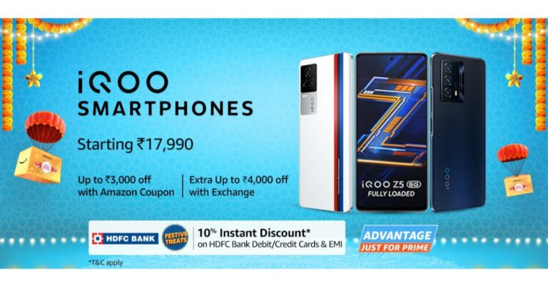 iQoo has revealed its offers for the Amazon Great Indian Festival Sale that will be applicable on iQoo 5, iQoo 7, iQoo 7 Legend and iQoo Z3.