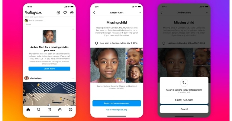 Amber Alerts for Missing Children are now available on Instagram