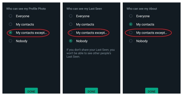 You may now choose who can see your Profile Photo, About, and Last Seen status from your WhatsApp contact list