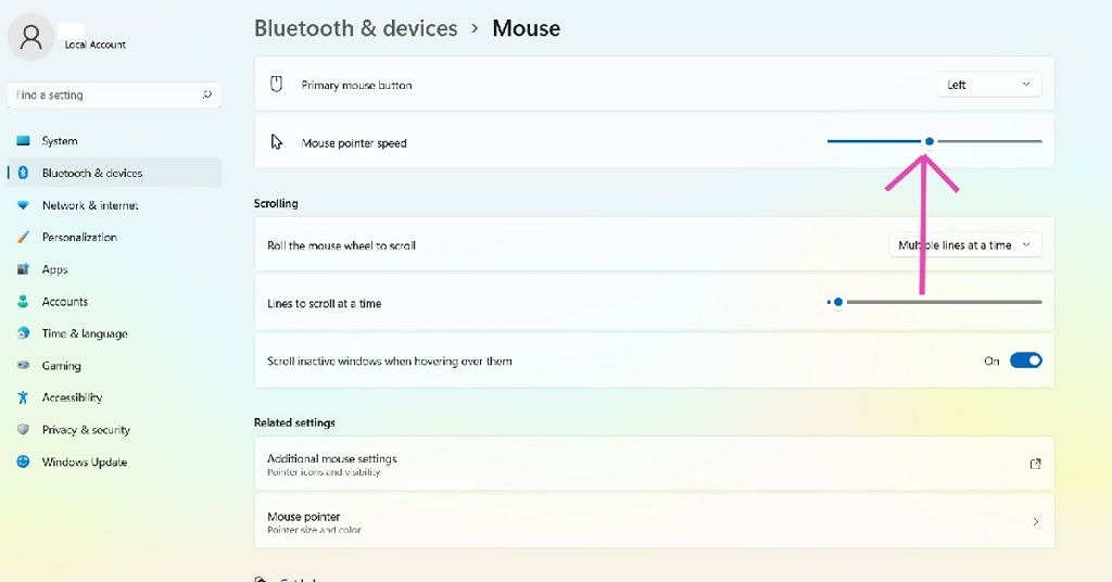 How to change the mouse pointer speed in Windows 11?