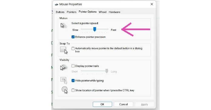 How to change the mouse pointer speed in Windows 11?