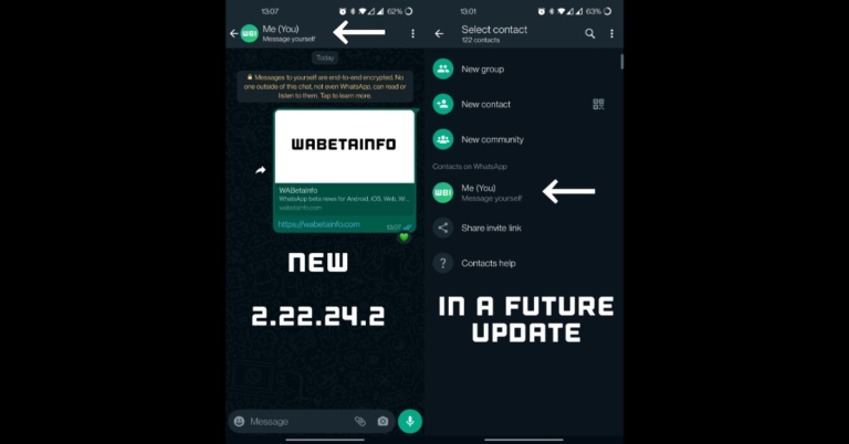 On beta versions of iOS and Android, WhatsApp is testing the "Message Yourself" feature