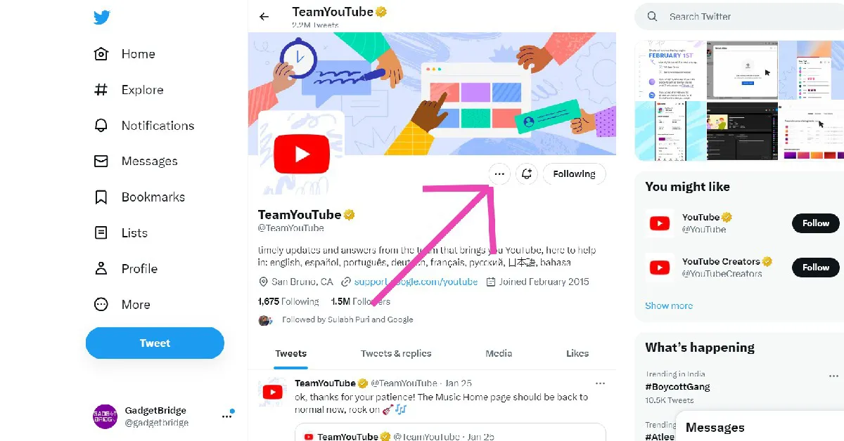 Step 2: Tap on the ellipses (three dots) on the profile page.