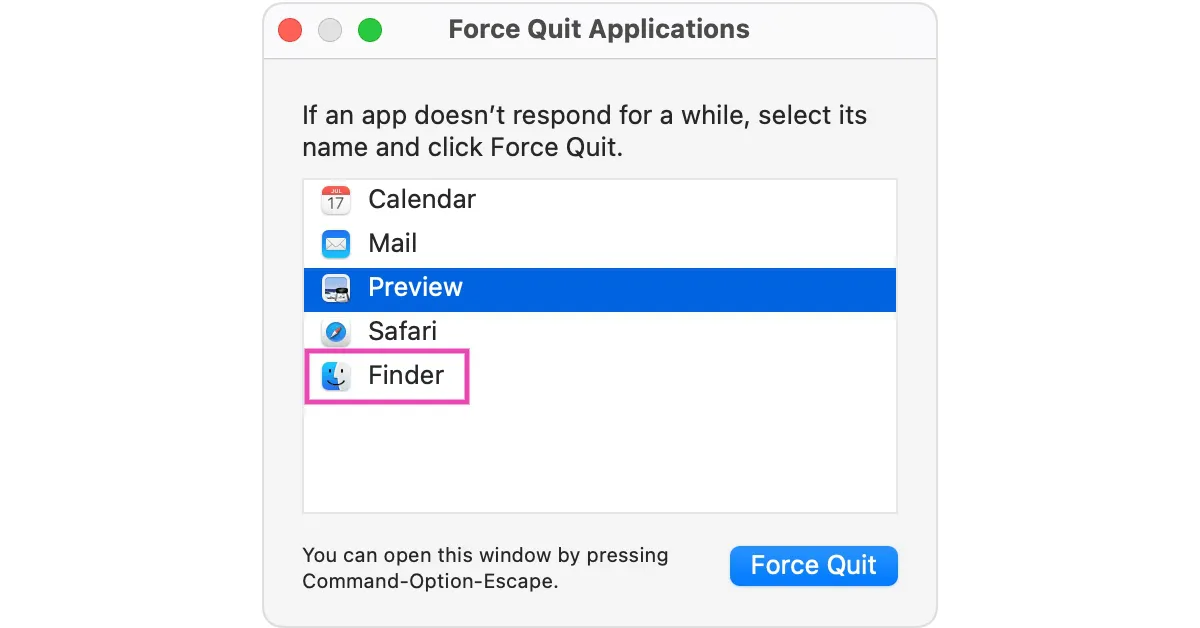 Step 3: Click on ‘Finder’, select ‘Force Quit’, and then click on ‘Relaunch’. 