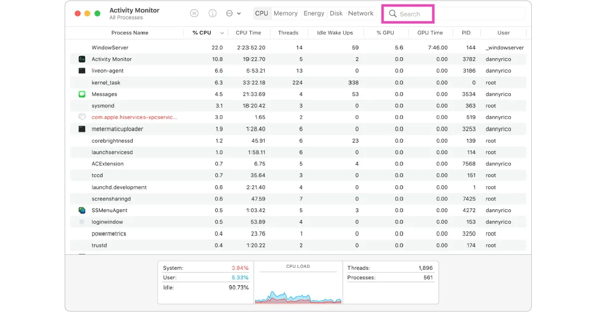 Look for Quick Look in the ‘Process Name’ section