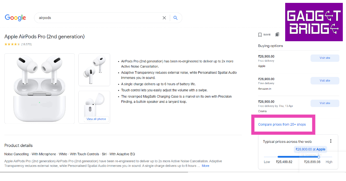 Check the panel on the right to compare the product’s prices. track prices on google