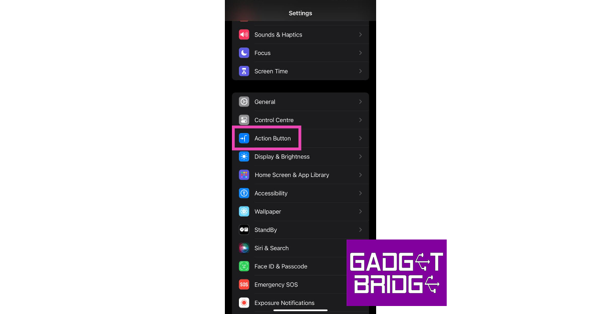 Step 2: Scroll down and select Action Button.