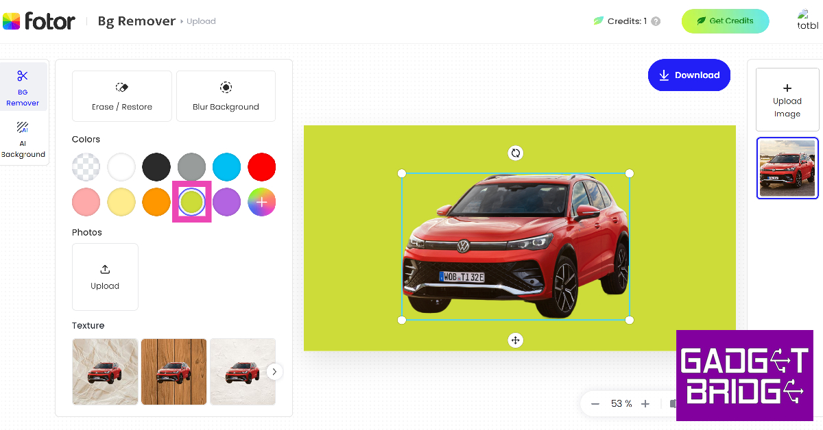 Step 6: If you want a monochromatic background, choose one of the colours from the toolbar on the left.