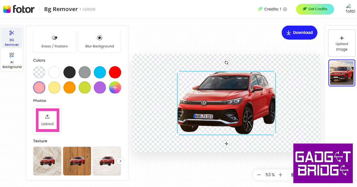 Step 8: If you want your own custom image as the background, hit Upload.