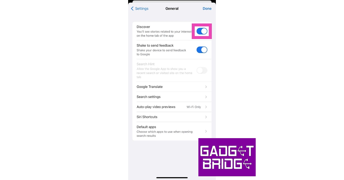 Step 5: Turn off the toggle switch for Discover.