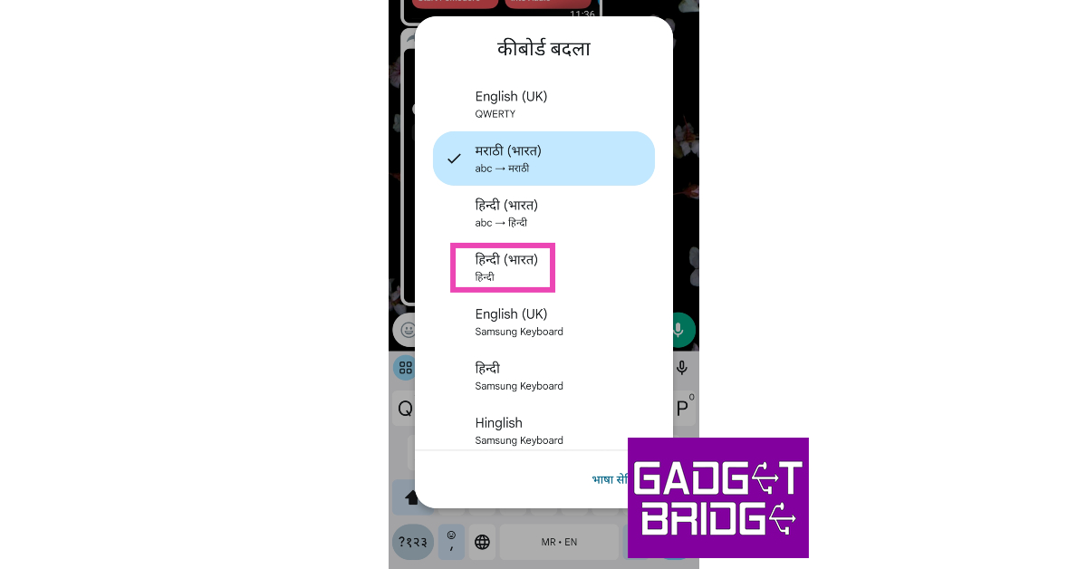 Step 11: Select Hindi from the list of languages.