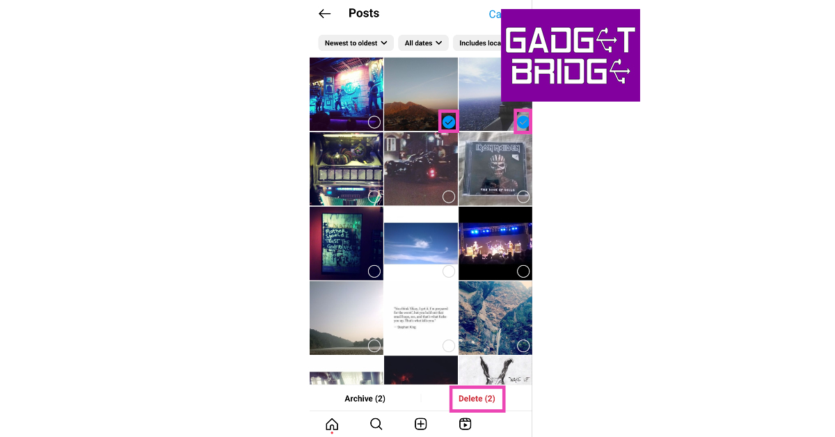 Step 6: Manually tap on all your Instagram posts to select them. You can also sort them chronologically or filter them by date.