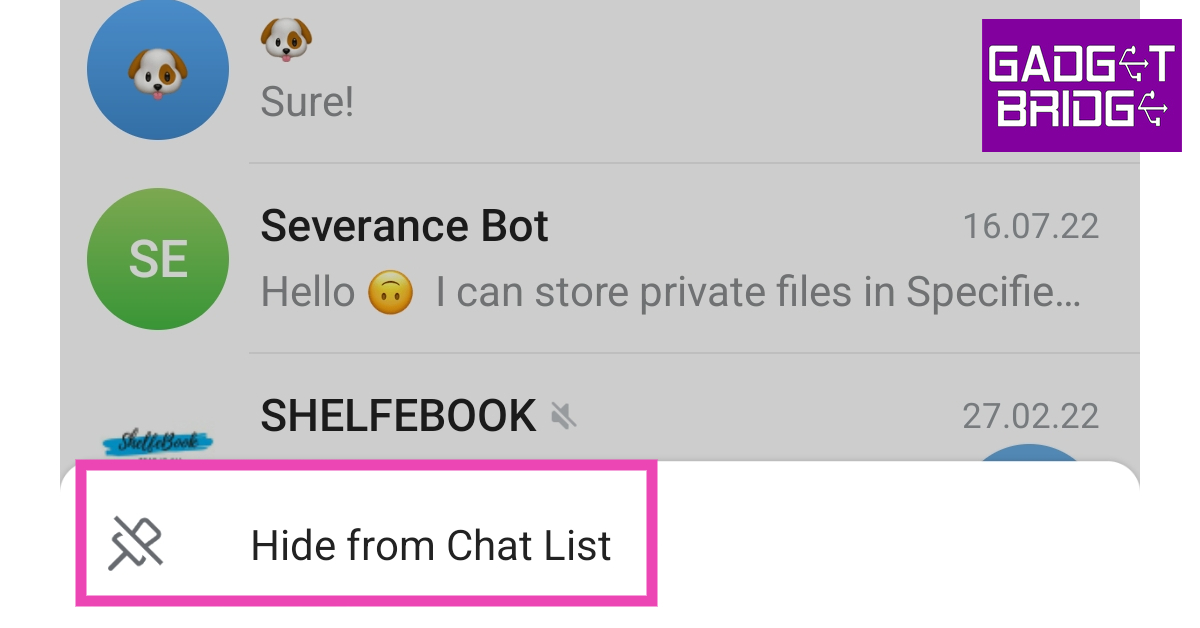 Step 5: Once you archive your first chat, the Archived Chats folder appears at the top of the main screen. To hide this folder, simply long-press it and select Hide from Chat List. Top 3 ways to hide a chat on Telegram for Android, iOS, and Desktop