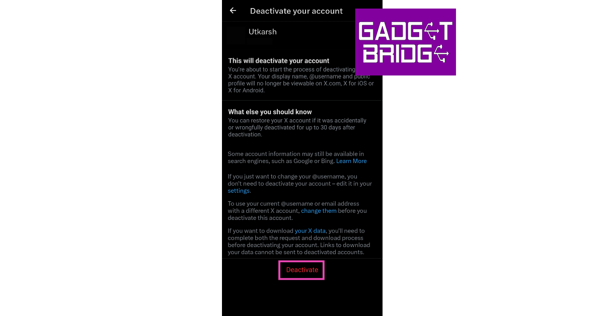 Step 6: Hit the Deactivate option at the bottom of the page.