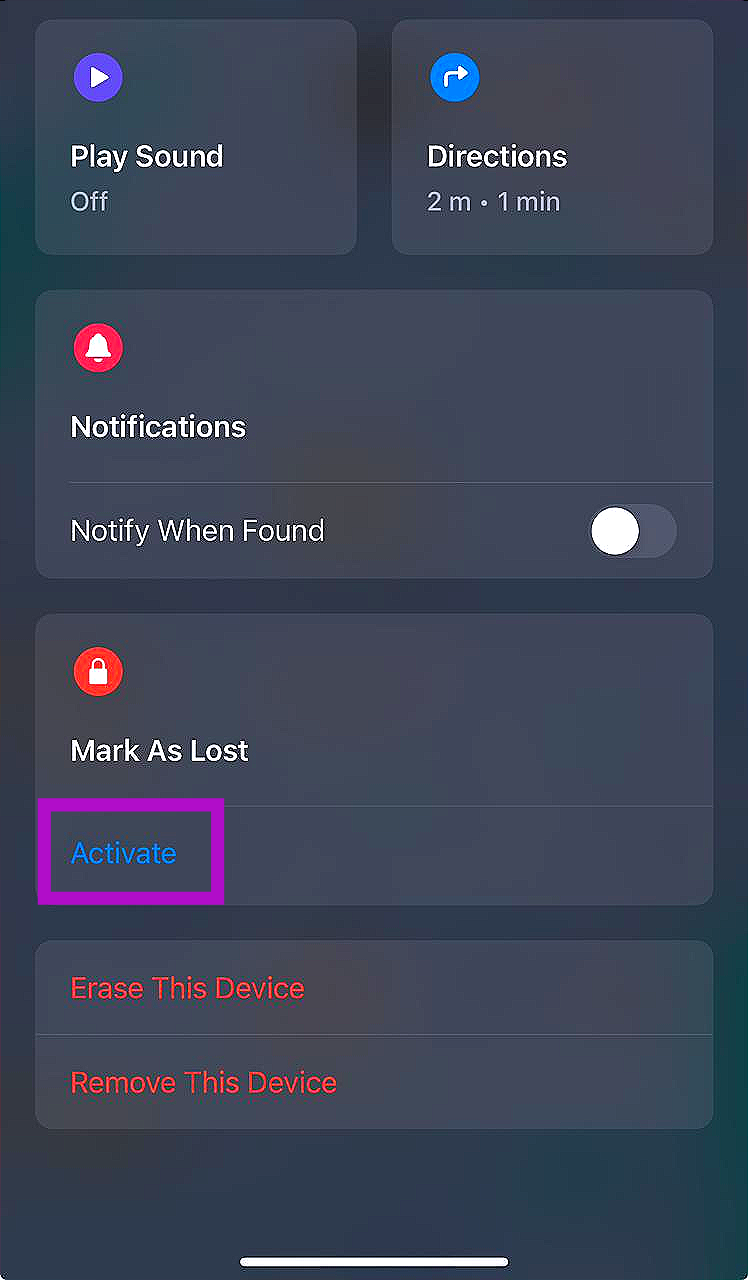 Step 2: In the Mark As Lost category, select Activate.