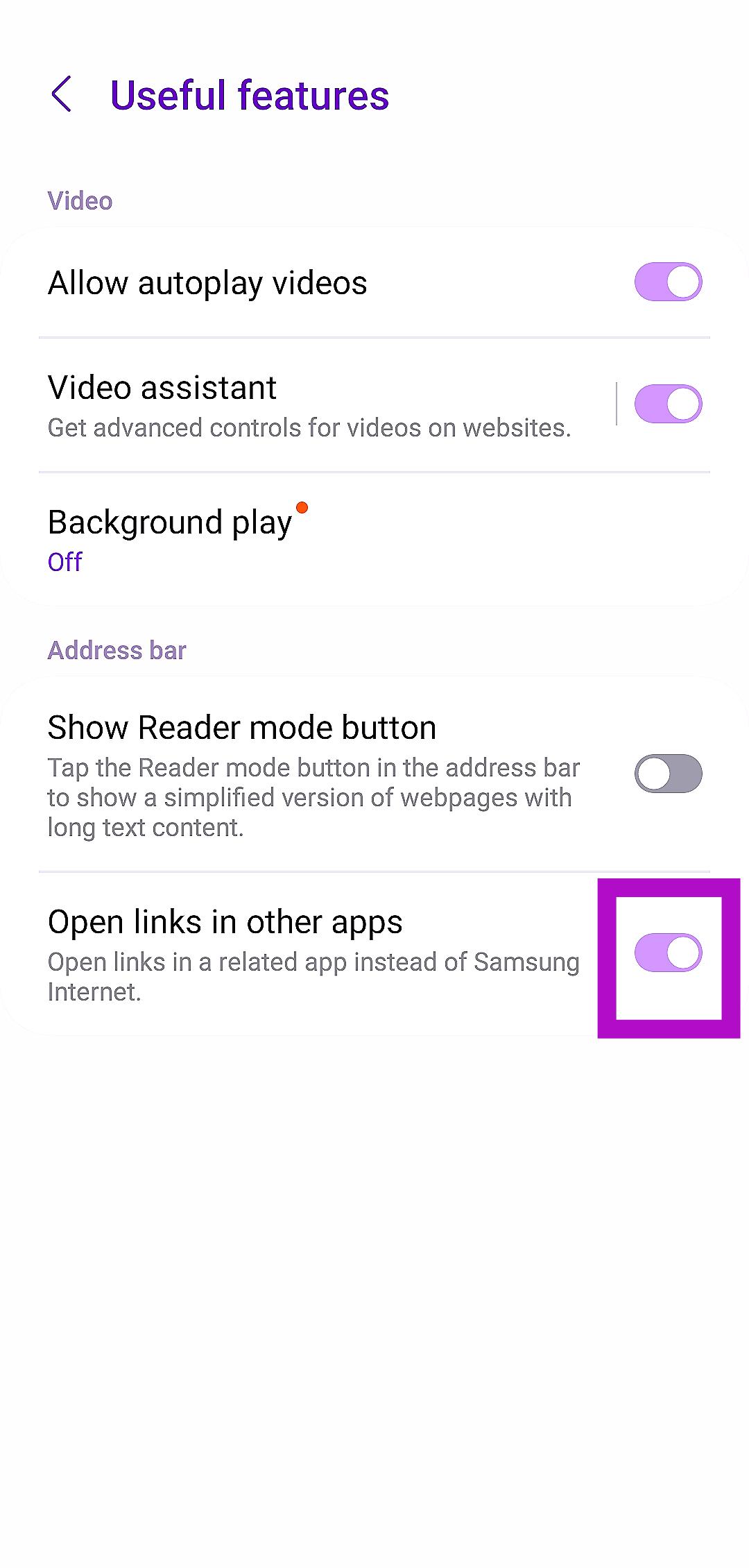 Step 5: Turn on the toggle switch for Open links in other apps.
