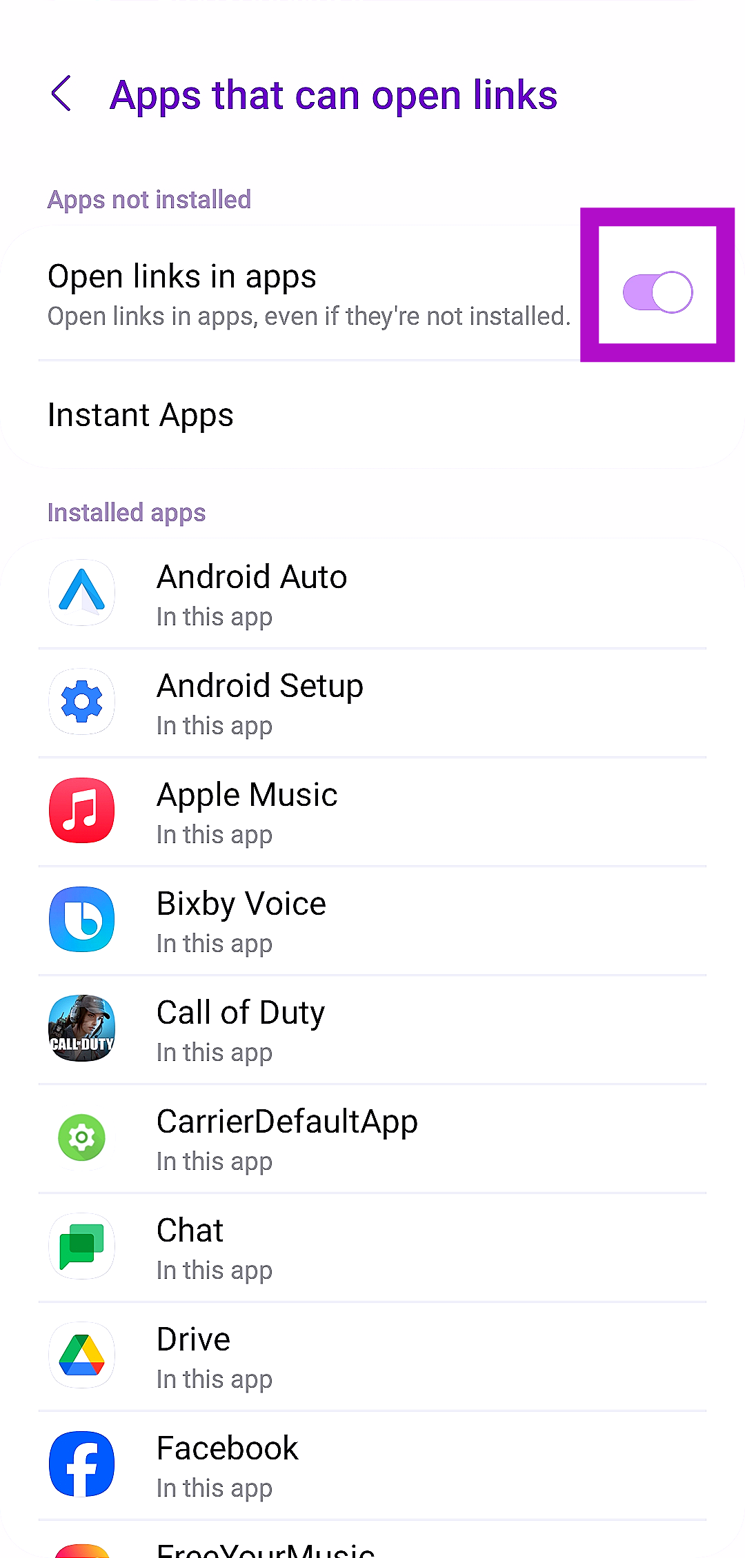 Step 4: Turn on the toggle switch for Open links in apps.