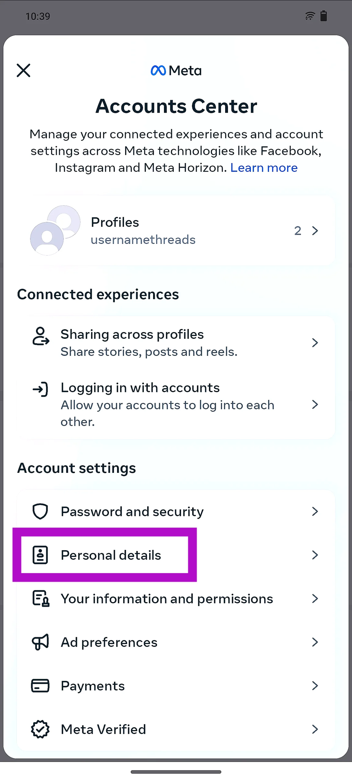 Step 4: Select Personal details.