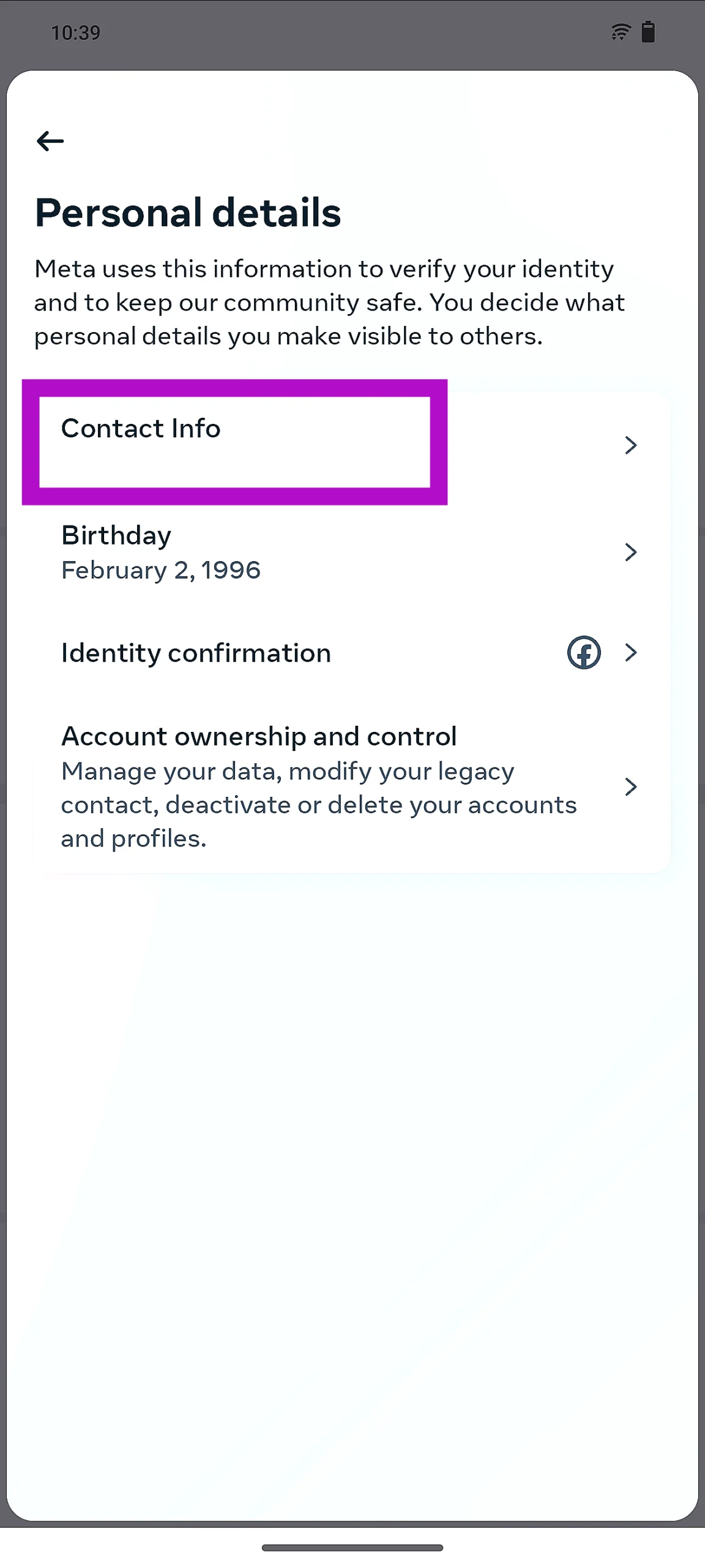 Step 5: Tap on Contact Info.