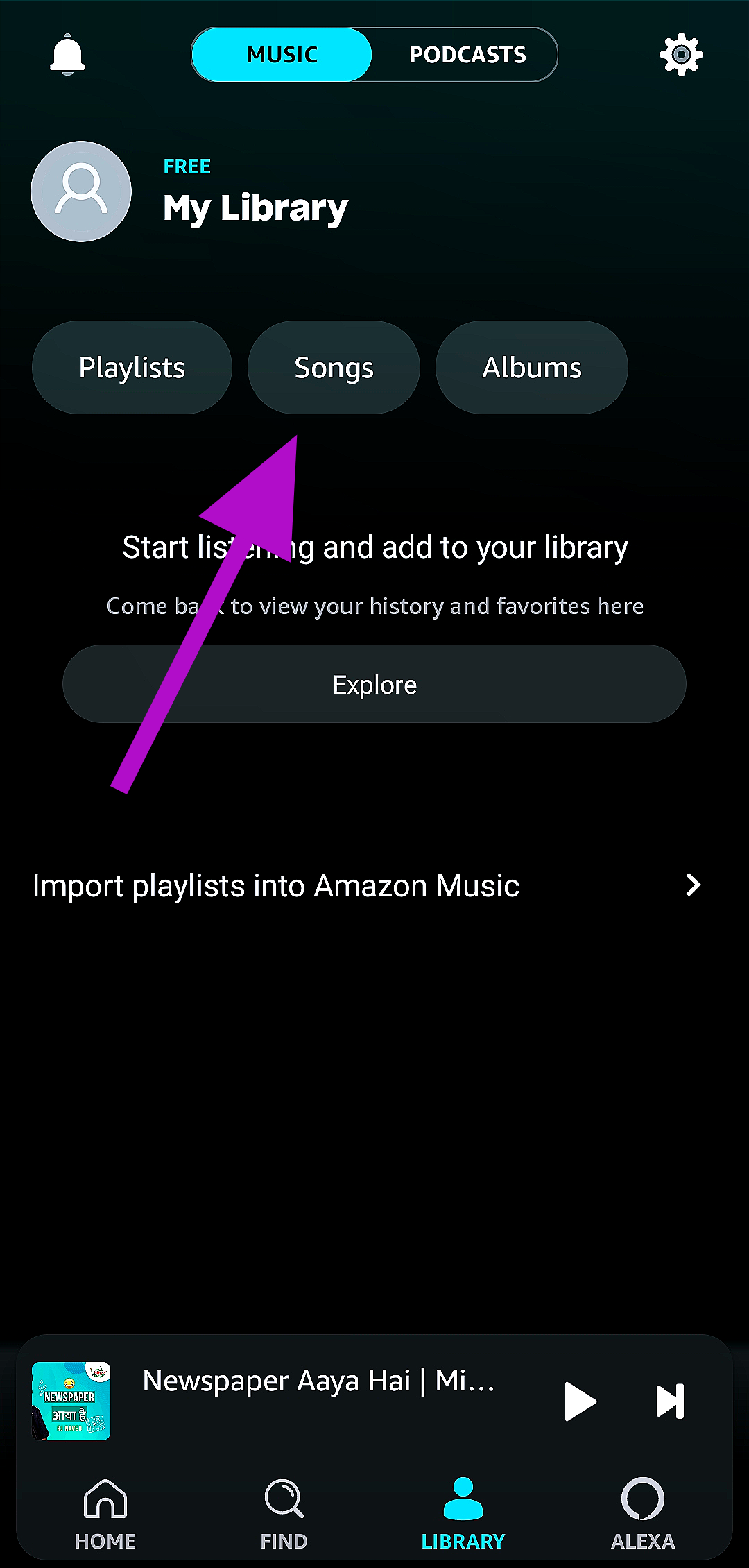 Step 3: Tap on Songs.