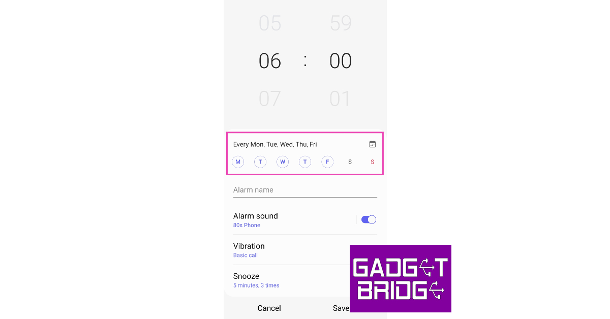 Step 4: Select the days of the week when you want the alarm to ring.