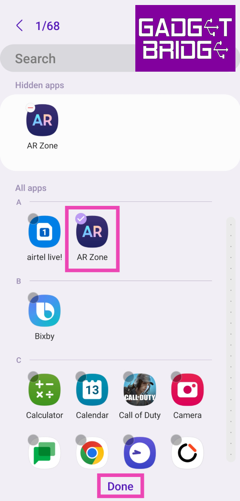 Step 3: Select the app you want to hide and hit Done.