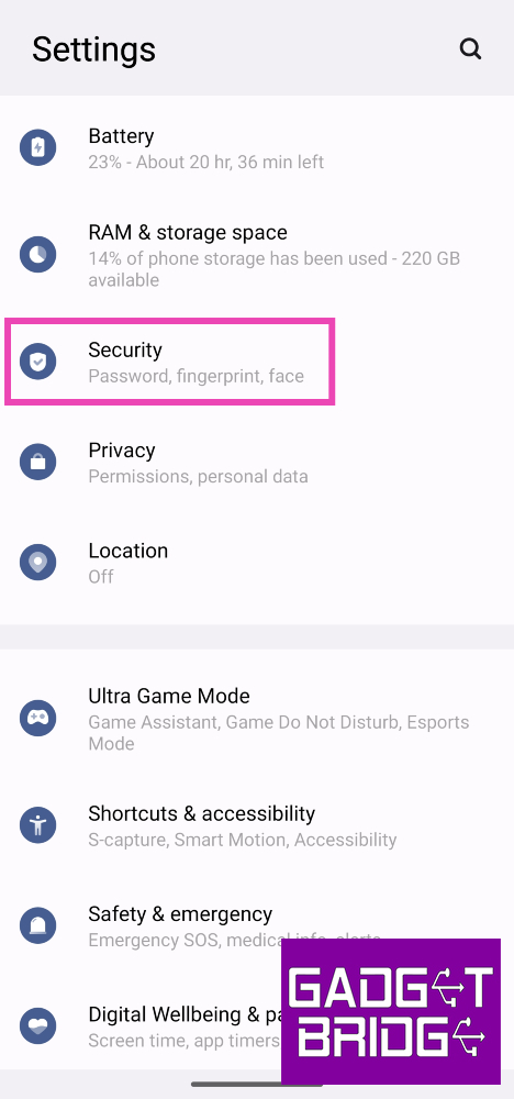 Step 1: Go to Settings and select Security.