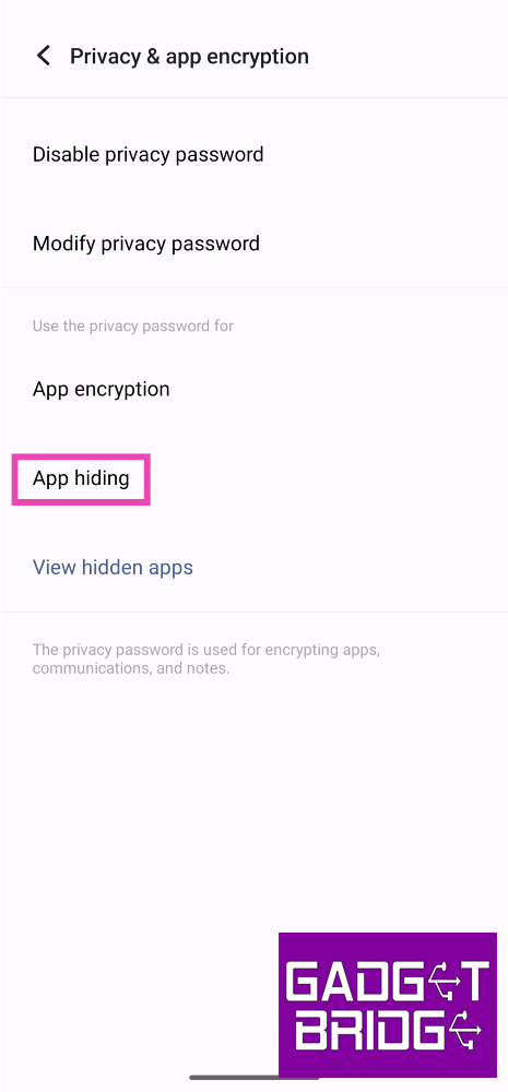 Step 4: Tap on App hiding.