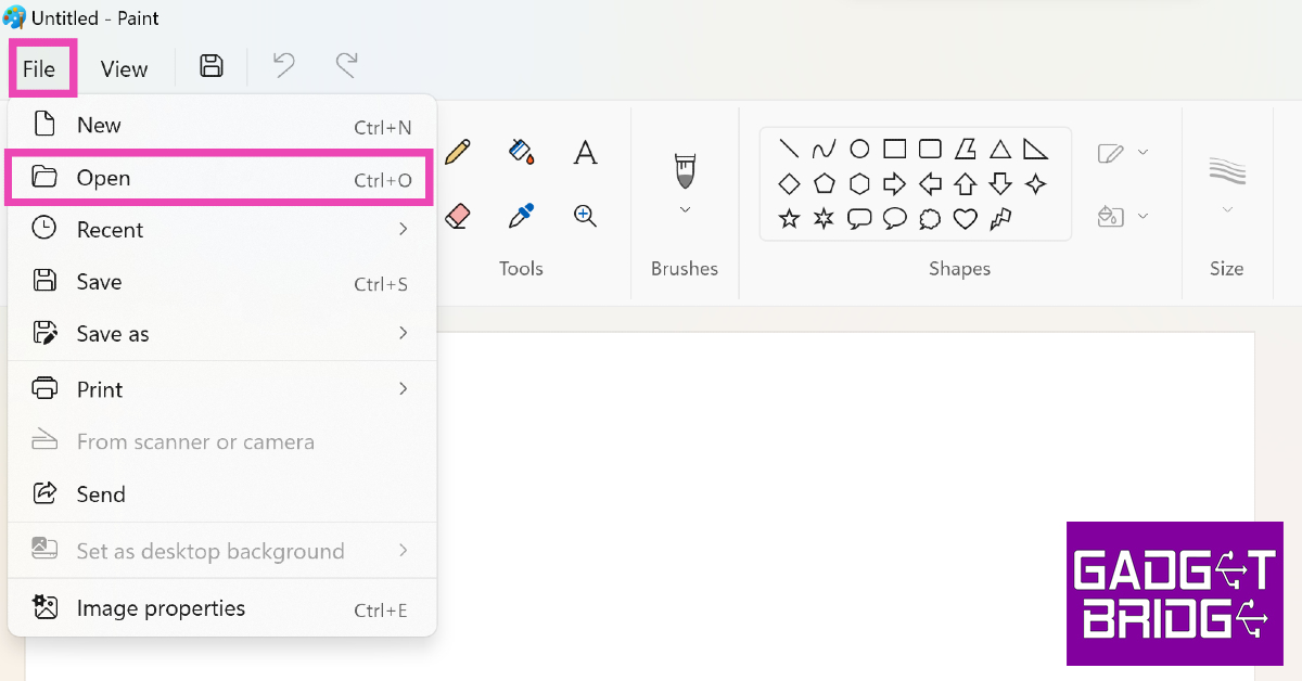 Step 2: Hit File and select Open.
