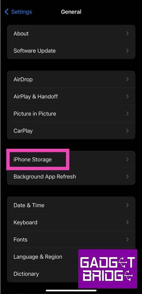 Step 2: Tap on iPhone Storage.