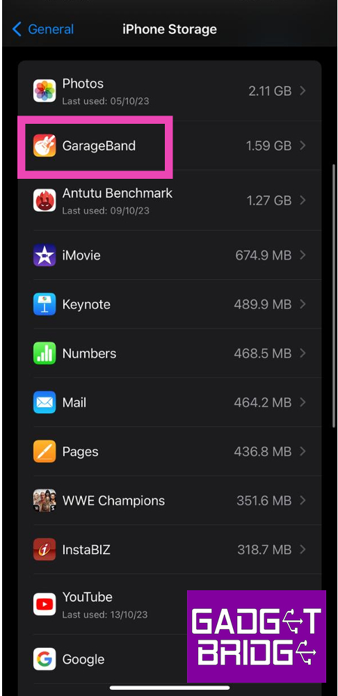 Step 3: Select the app for which you want to clear the cache.