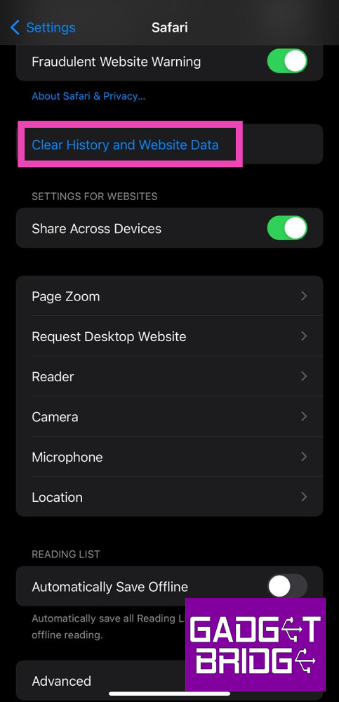 Step 2: Tap on Clear History and Website Data. Top 4 ways to clear app and browser cache on iOS
