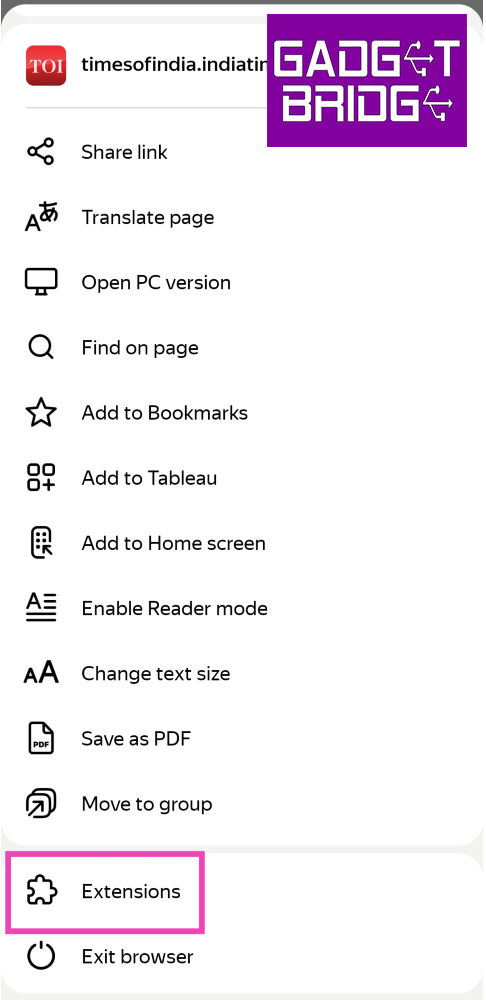 Step 5: Tap the hamburger menu at the bottom right corner of the screen and select Extensions to view all your installed extensions and enable them.