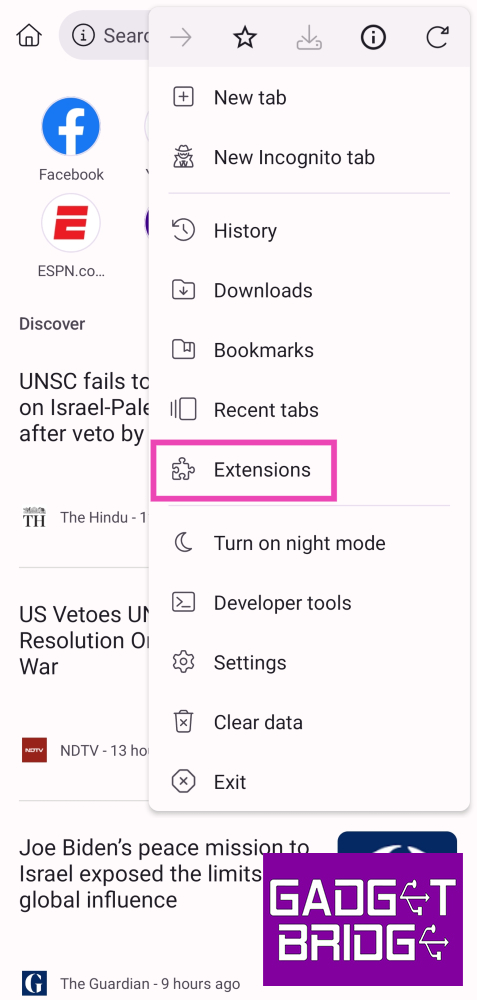 Step 3: Select Extensions.