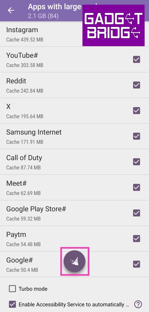Step 5: Tap the checkbox for the apps up for cache clearing.