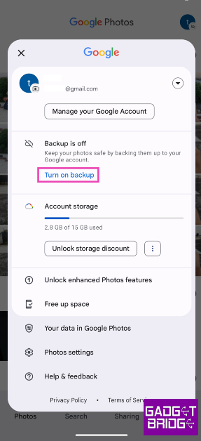 Step 3: Tap on Turn on backup.