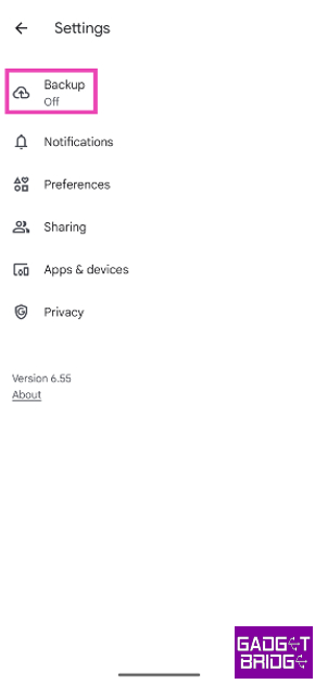 Step 4: Select Backup.