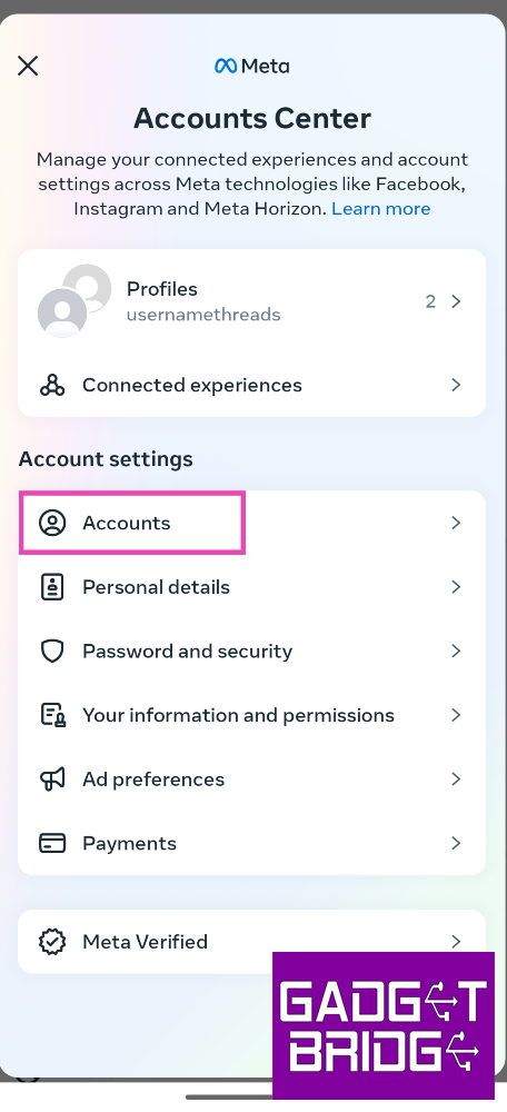 Step 5: Select Accounts.