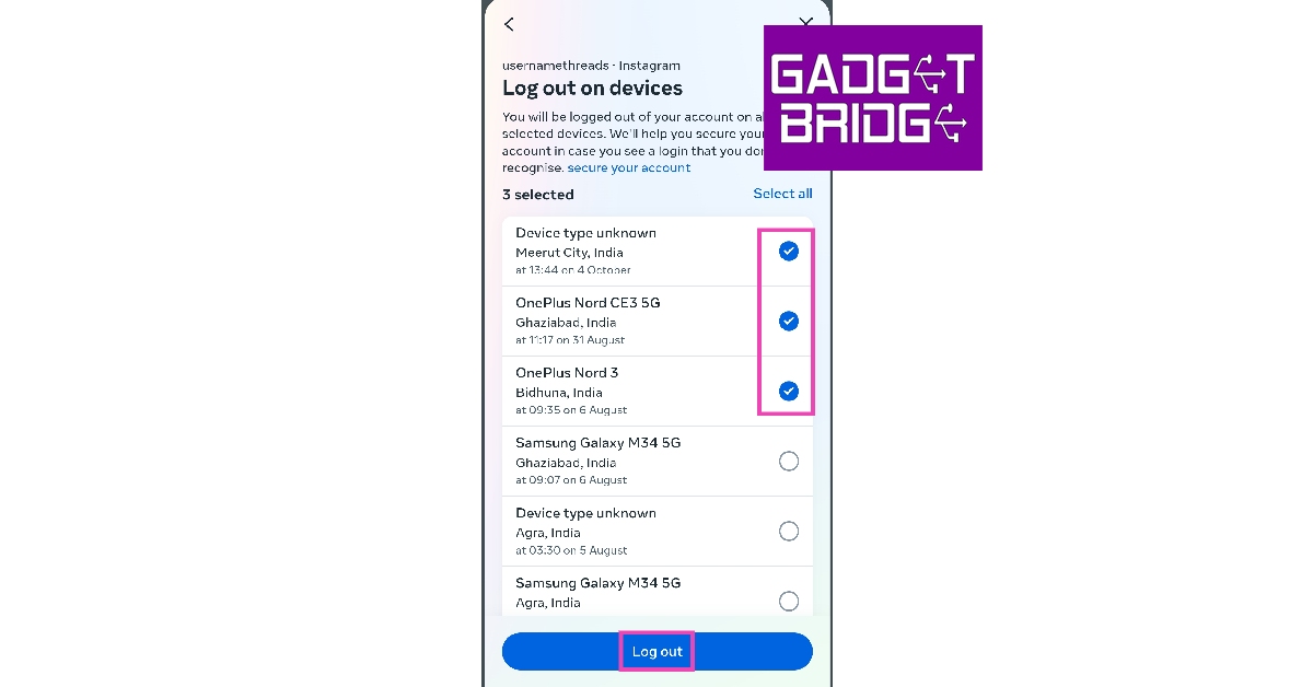 Step 9: Tap on the connected device(s) you want to remove from your Instagram account.